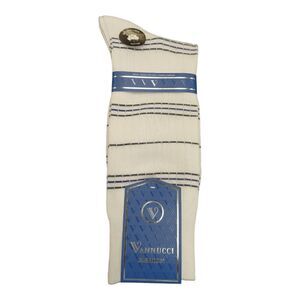 MEN'S VANNUCCI COUTURE WHITE RIBBED W/ STRIPES FASHION DRESS SOCK.